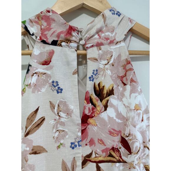 Express XL Floral Criss Cross Tiered Ruffle Linen Sleeveless Halter Midi Dress - Picture 6 of 10